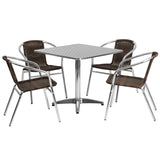 English Elm Commercial Grade 31.5'' Square Aluminum Indoor-Outdoor Table Set with 4 Rattan Chairs