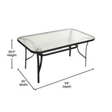 English Elm Commercial Grade Commercial Grade 35" x 59" Rectangular Patio Table with Tempered Glass Top with Umbrella Hole and Steel Tube Frame in