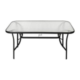 English Elm Commercial Grade Commercial Grade 35" x 59" Rectangular Patio Table with Tempered Glass Top with Umbrella Hole and Steel Tube Frame in