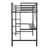 English Elm Loft Bed Frame with Desk, Twin Size Metal Bed Frame with Protective Guard Rails & Ladder for Kids, Teens and Adults -