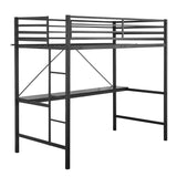 English Elm Loft Bed Frame with Desk, Twin Size Metal Bed Frame with Protective Guard Rails & Ladder for Kids, Teens and Adults -