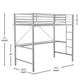 English Elm Loft Bed Frame with Desk, Twin Size Metal Bed Frame with Protective Guard Rails & Ladder for Kids, Teens and Adults -