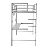 English Elm Loft Bed Frame with Desk, Twin Size Metal Bed Frame with Protective Guard Rails & Ladder for Kids, Teens and Adults -