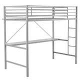 English Elm Loft Bed Frame with Desk, Twin Size Metal Bed Frame with Protective Guard Rails & Ladder for Kids, Teens and Adults -