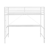 English Elm Loft Bed Frame with Desk, Twin Size Metal Bed Frame with Protective Guard Rails & Ladder for Kids, Teens and Adults -