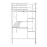 English Elm Loft Bed Frame with Desk, Twin Size Metal Bed Frame with Protective Guard Rails & Ladder for Kids, Teens and Adults -