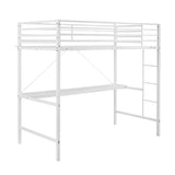 English Elm Loft Bed Frame with Desk, Twin Size Metal Bed Frame with Protective Guard Rails & Ladder for Kids, Teens and Adults -