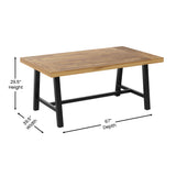 English Elm Commercial Grade Commercial Grade Acacia Wood Dining Table with Metal Base, Indoor/Outdoor Rectangle Patio Table with Plank Style Table Top, /Black