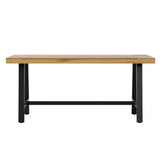 English Elm Commercial Grade Commercial Grade Acacia Wood Dining Table with Metal Base, Indoor/Outdoor Rectangle Patio Table with Plank Style Table Top, /Black