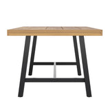 English Elm Commercial Grade Commercial Grade Acacia Wood Dining Table with Metal Base, Indoor/Outdoor Rectangle Patio Table with Plank Style Table Top, /Black