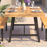 English Elm Commercial Grade Commercial Grade Acacia Wood Dining Table with Metal Base, Indoor/Outdoor Rectangle Patio Table with Plank Style Table Top, /Black