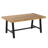 English Elm Commercial Grade Commercial Grade Acacia Wood Dining Table with Metal Base, Indoor/Outdoor Rectangle Patio Table with Plank Style Table Top, /Black