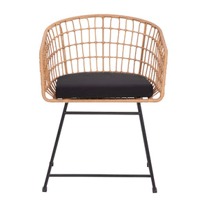 English Elm 3-Piece Natural Patio Bistro Set, Indoor/Outdoor Rattan Rope Chairs, Acacia Wood Top Table & Seat Cushions