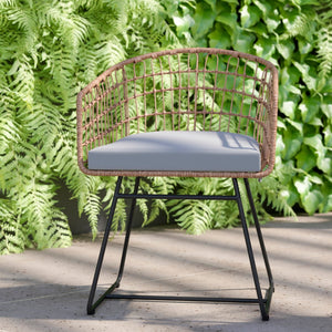 English Elm 3-Piece Natural Patio Bistro Set, Indoor/Outdoor Rattan Rope Chairs, Acacia Wood Top Table & Light Seat Cushions