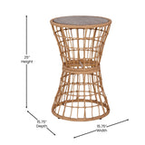 English Elm Indoor/Outdoor Finish Rattan Rope Table with Acacia Wood Top, Fade and Weather Resistant