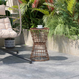 English Elm Indoor/Outdoor Finish Rattan Rope Table with Acacia Wood Top, Fade and Weather Resistant