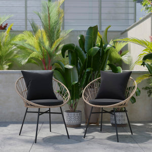 English Elm - Set of 2 Indoor/Outdoor Modern Papasan Patio Chairs, Rope with Tan Finish PE Wicker Rattan and Cushions