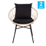 English Elm - Set of 2 Indoor/Outdoor Modern Papasan Patio Chairs, Rope with Tan Finish PE Wicker Rattan and Cushions