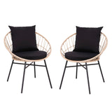 English Elm - Set of 2 Indoor/Outdoor Modern Papasan Patio Chairs, Rope with Tan Finish PE Wicker Rattan and Cushions