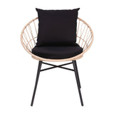 English Elm - Set of 2 Indoor/Outdoor Modern Papasan Patio Chairs, Rope with Tan Finish PE Wicker Rattan and Cushions