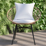 English Elm - Set of 2 Indoor/Outdoor Modern Papasan Patio Chairs, Rope with Tan Finish PE Wicker Rattan and Light Cushions