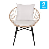 English Elm - Set of 2 Indoor/Outdoor Modern Papasan Patio Chairs, Rope with Tan Finish PE Wicker Rattan and Light Cushions