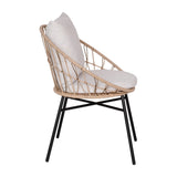 English Elm - Set of 2 Indoor/Outdoor Modern Papasan Patio Chairs, Rope with Tan Finish PE Wicker Rattan and Light Cushions