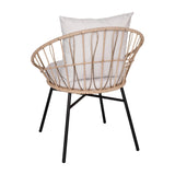 English Elm - Set of 2 Indoor/Outdoor Modern Papasan Patio Chairs, Rope with Tan Finish PE Wicker Rattan and Light Cushions