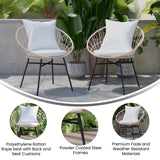 English Elm - Set of 2 Indoor/Outdoor Modern Papasan Patio Chairs, Rope with Tan Finish PE Wicker Rattan and Light Cushions