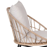 English Elm - Set of 2 Indoor/Outdoor Modern Papasan Patio Chairs, Rope with Tan Finish PE Wicker Rattan and Light Cushions