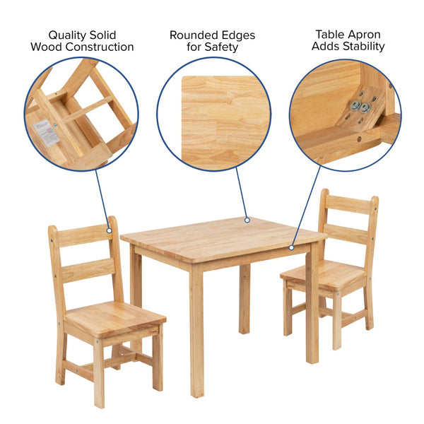 English Elm Kids Solid Hardwood Table and Chair Set for Playroom, Bedroom, Kitchen - 3 Piece Set -