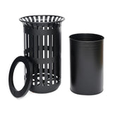 English Elm Commercial Grade Commercial Grade Outdoor Round Slatted Steel 37 Gallon Trash Can with Removable Inner Bin