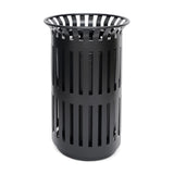 English Elm Commercial Grade Commercial Grade Outdoor Round Slatted Steel 37 Gallon Trash Can with Removable Inner Bin