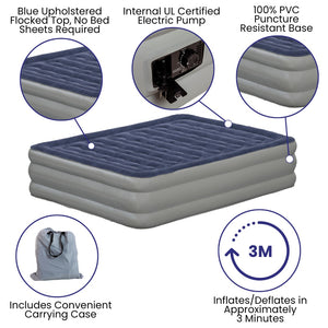 English Elm 18 inch Air Mattress with ETL Certified Internal Electric Pump and Carrying Case - Queen