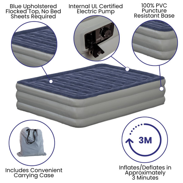 English Elm 18 inch Air Mattress with ETL Certified Internal Electric Pump and Carrying Case - Queen