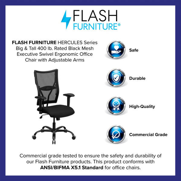 English Elm Commercial Grade Series Big & Tall 400 lb. Rated Mesh Executive Swivel Ergonomic Office Chair with Adjustable Arms