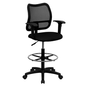 English Elm Commercial Grade Mid-Back Mesh Drafting Chair with Adjustable Arms