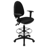 Commercial Grade Mid-Back Fabric Multifunction Ergonomic Drafting Chair with Adjustable Lumbar Support and Adjustable Arms