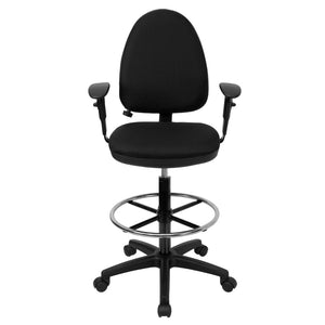 English Elm Commercial Grade Mid-Back Fabric Multifunction Ergonomic Drafting Chair with Adjustable Lumbar Support and Adjustable Arms