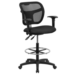 English Elm Commercial Grade Mid-Back Mesh Drafting Chair with Back Height Adjustment and Adjustable Arms