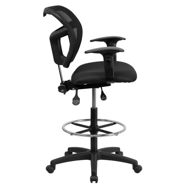 English Elm Commercial Grade Mid-Back Mesh Drafting Chair with Back Height Adjustment and Adjustable Arms