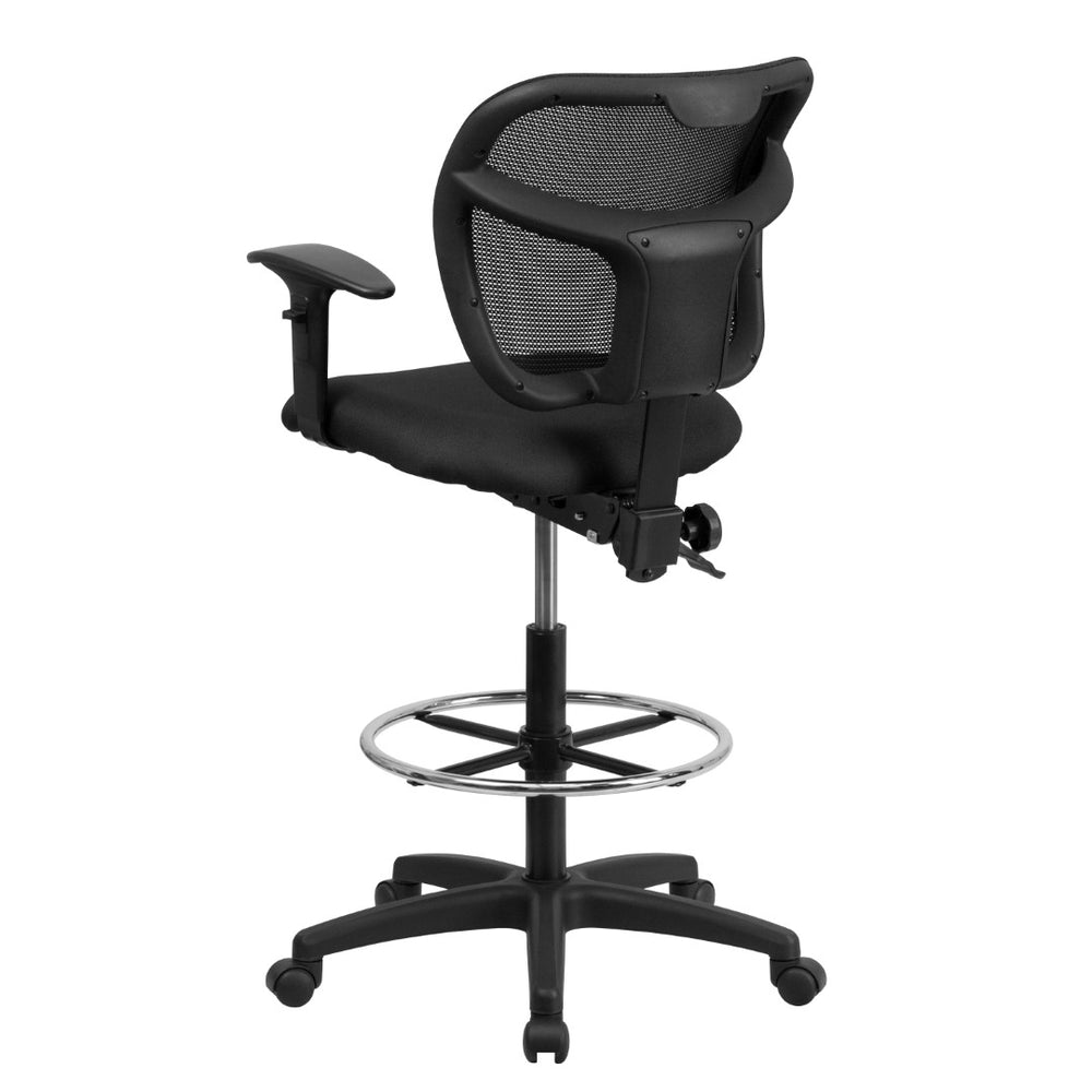 English Elm Commercial Grade Mid-Back Mesh Drafting Chair with Back Height Adjustment and Adjustable Arms