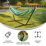 English Elm 2 Person Hammock with Stand and Premium Carry Bag, Cotton Hammock with Space Saving Steel Stand, 450 LBS. Static Weight Capacity,