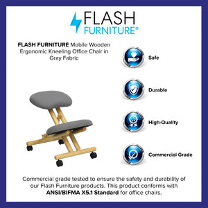 English Elm Commercial Grade Mobile Wooden Ergonomic Kneeling Office Chair in Fabric