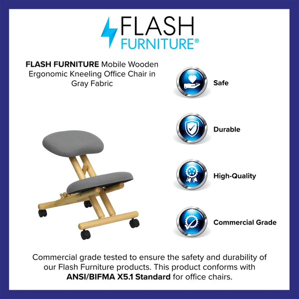 English Elm Commercial Grade Mobile Wooden Ergonomic Kneeling Office Chair in Fabric