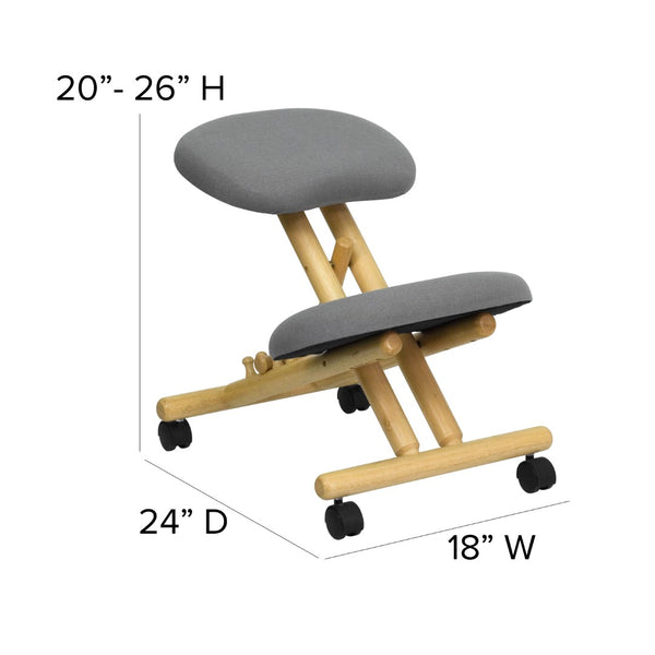 English Elm Commercial Grade Mobile Wooden Ergonomic Kneeling Office Chair in Fabric