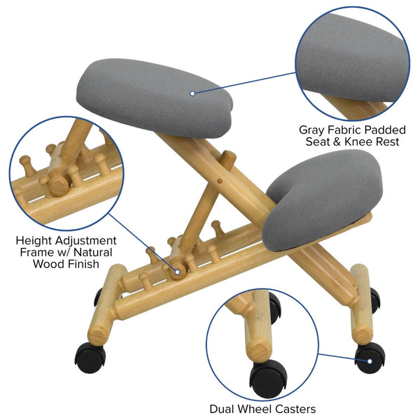 English Elm Commercial Grade Mobile Wooden Ergonomic Kneeling Office Chair in Fabric