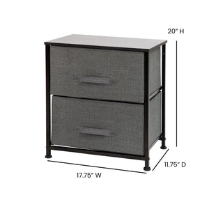 English Elm 2 Drawer Wood Top Nightstand Storage Organizer with Cast Iron Frame and Dark Gray Easy Pull Fabric Drawers