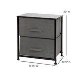 English Elm 2 Drawer Wood Top Nightstand Storage Organizer with Cast Iron Frame and Dark Gray Easy Pull Fabric Drawers