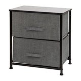 English Elm 2 Drawer Wood Top Nightstand Storage Organizer with Cast Iron Frame and Dark Gray Easy Pull Fabric Drawers